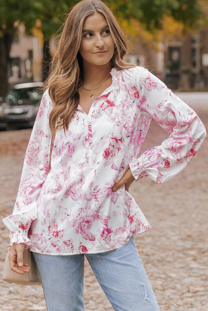 Vibrant Floral Printed Ruffle Trim Blouse | Multicolour