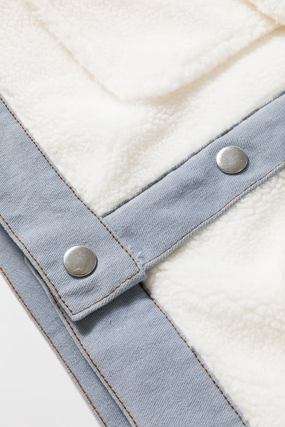 Contrast Trim Buttoned Sherpa Jacket | White