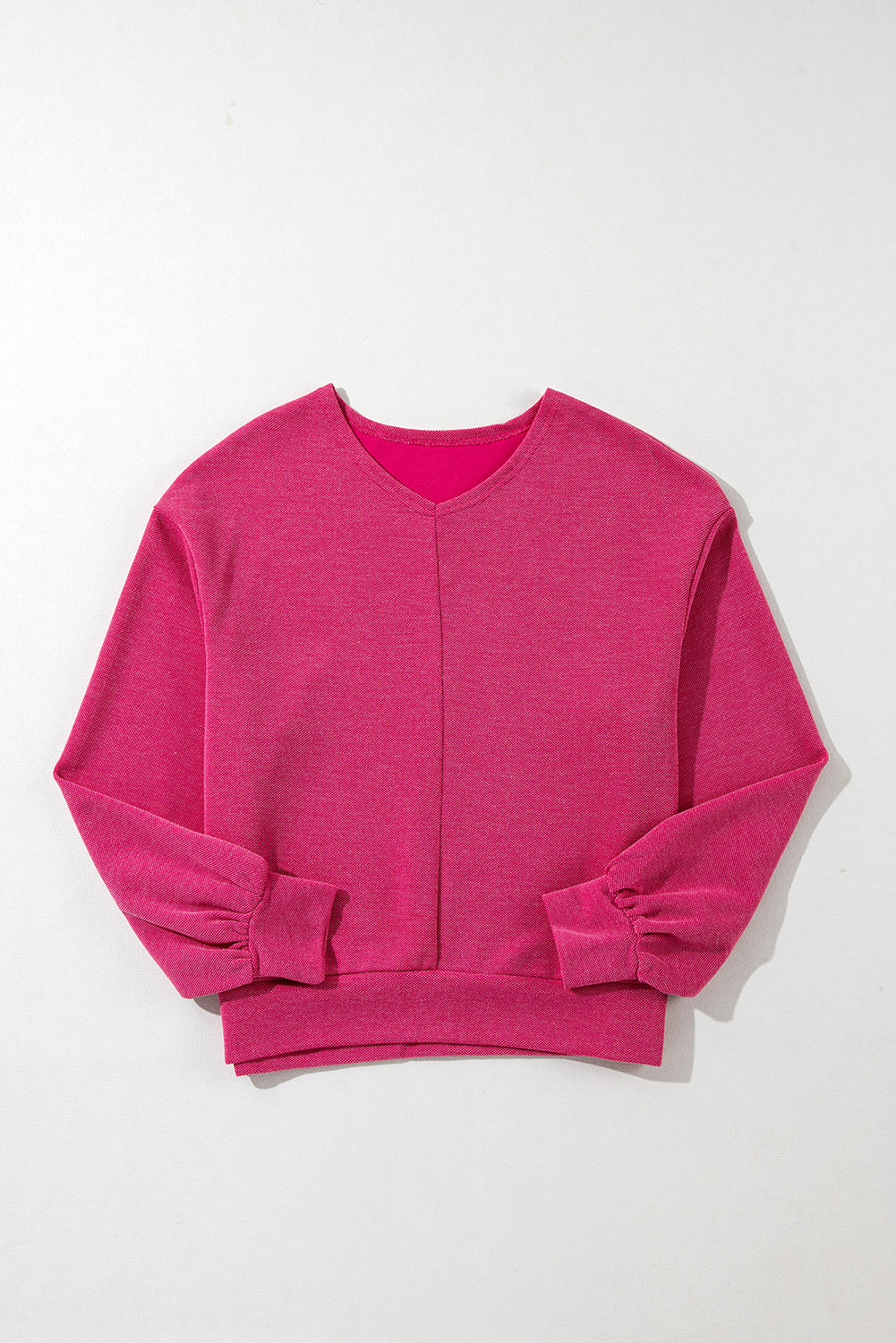 Textured Long Sleeve V Neck Top | Rose Red