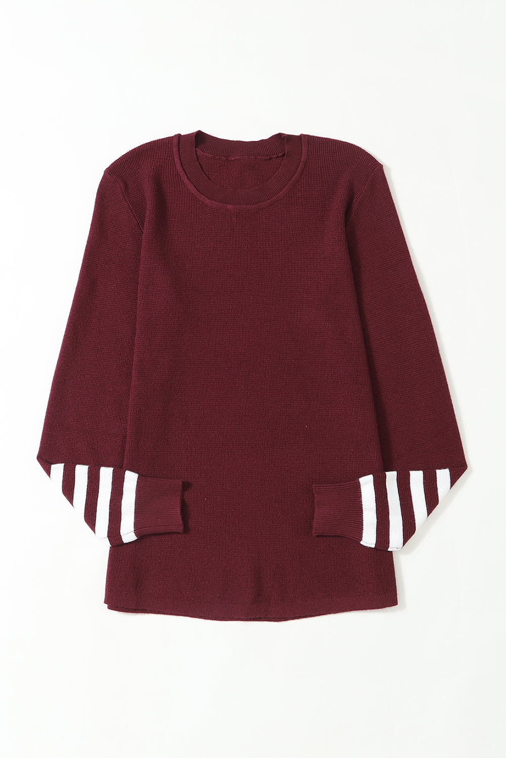 Striped Sleeve Plain Knit Sweater | Red