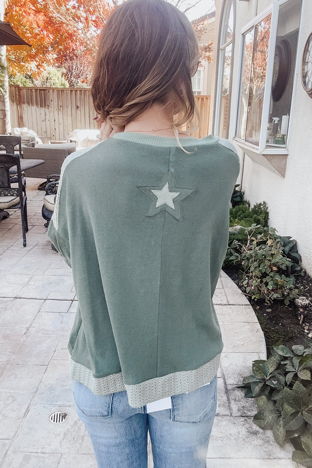 Stars Patchwork Round Neck Plus Size T Shirt | Mist Green