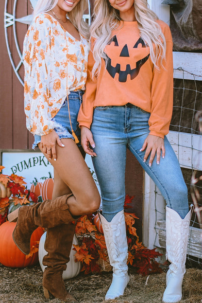 Pumpkin Smile Face Graphic Sweatshirt | Orange