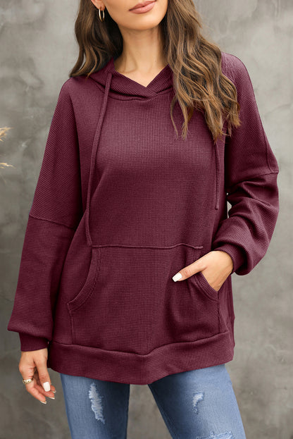 Waffle Knit Fleece Lined High Low Oversized Hoodie | Red Dahlia