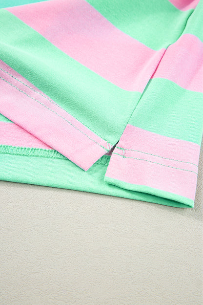 Colourblock Cuffed Sleeve Loose Tee | Pink Stripe