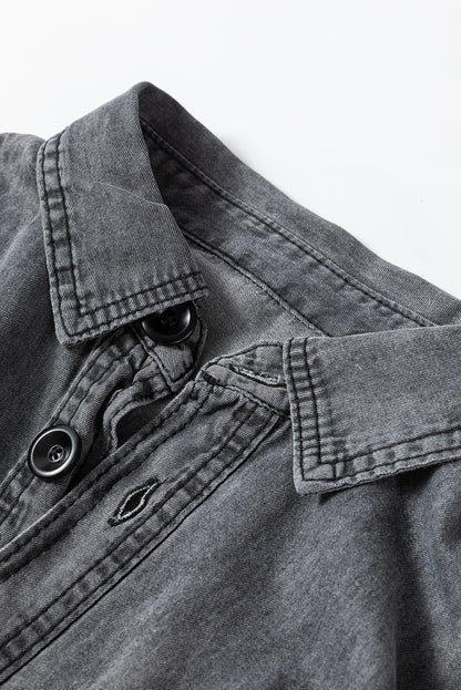 Mineral Wash Patched Pocket Split Denim Jacket | Medium Grey