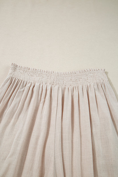 Smocked High Waist Wide Leg Plus Size Pants | Beige