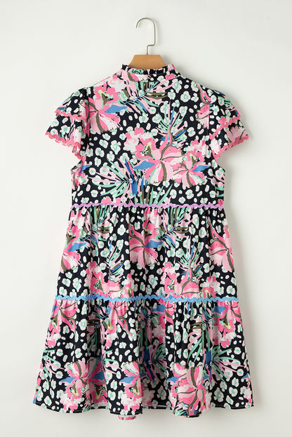 Floral Ricrac Embellished Tiered Mini Dress | Pink