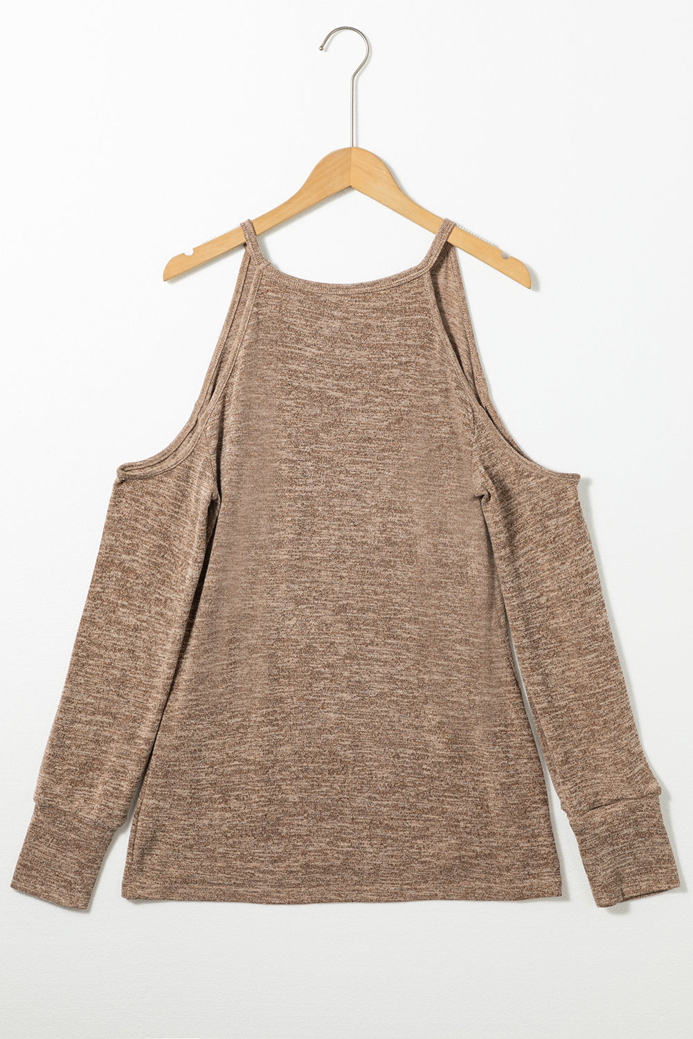 Marble Knit Cold Shoulder Long Sleeve Top | Khaki