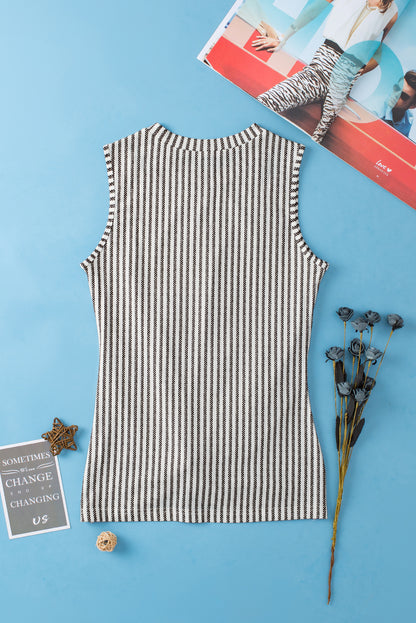 Striped Cutout Twist Front Tank Top | Gray