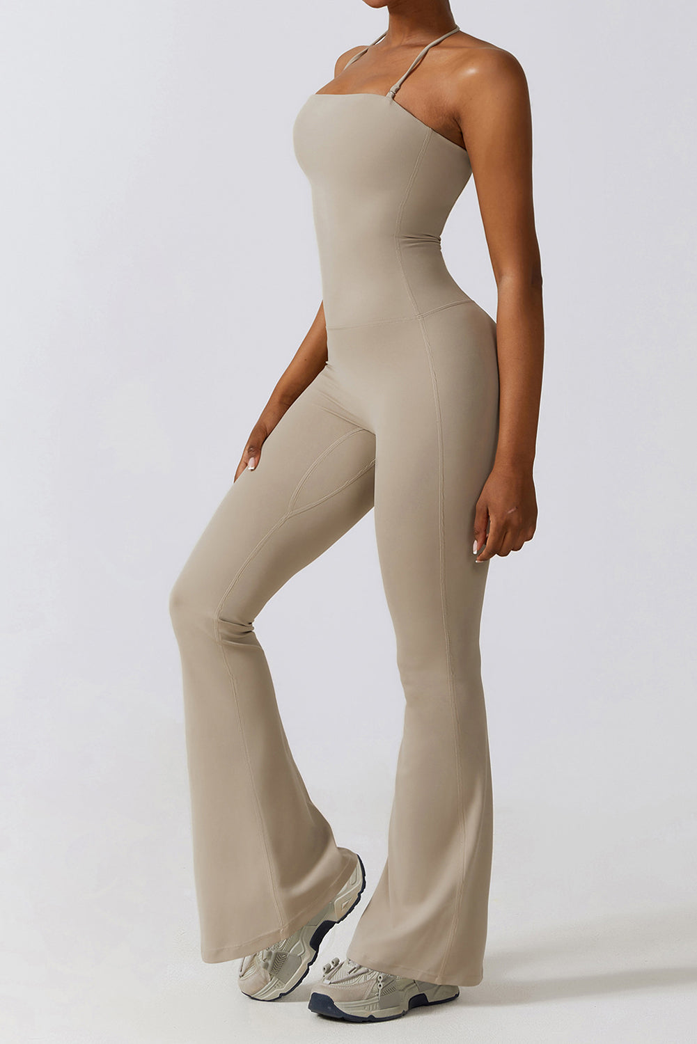 Halter Flared Yoga Jumpsuit | Smoke Gray