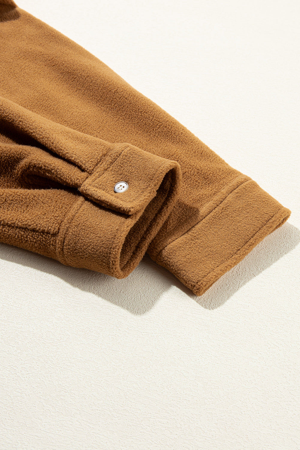 Chest Pocket Button Up Fleece Shacket | Camel