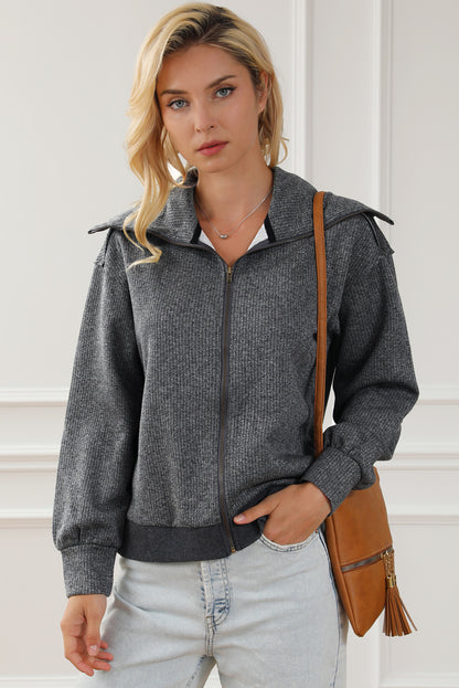 Zip Front Cape Knit Jacket | Gray