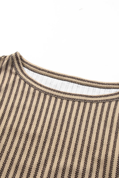 Striped Crew Neck Ruffled Tank Top | Khaki