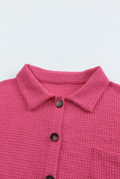 Waffle Knit Button Up Casual Shirt | Pink