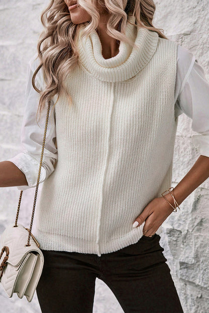 Central Seam Cowl Neck Sweater Vest | White