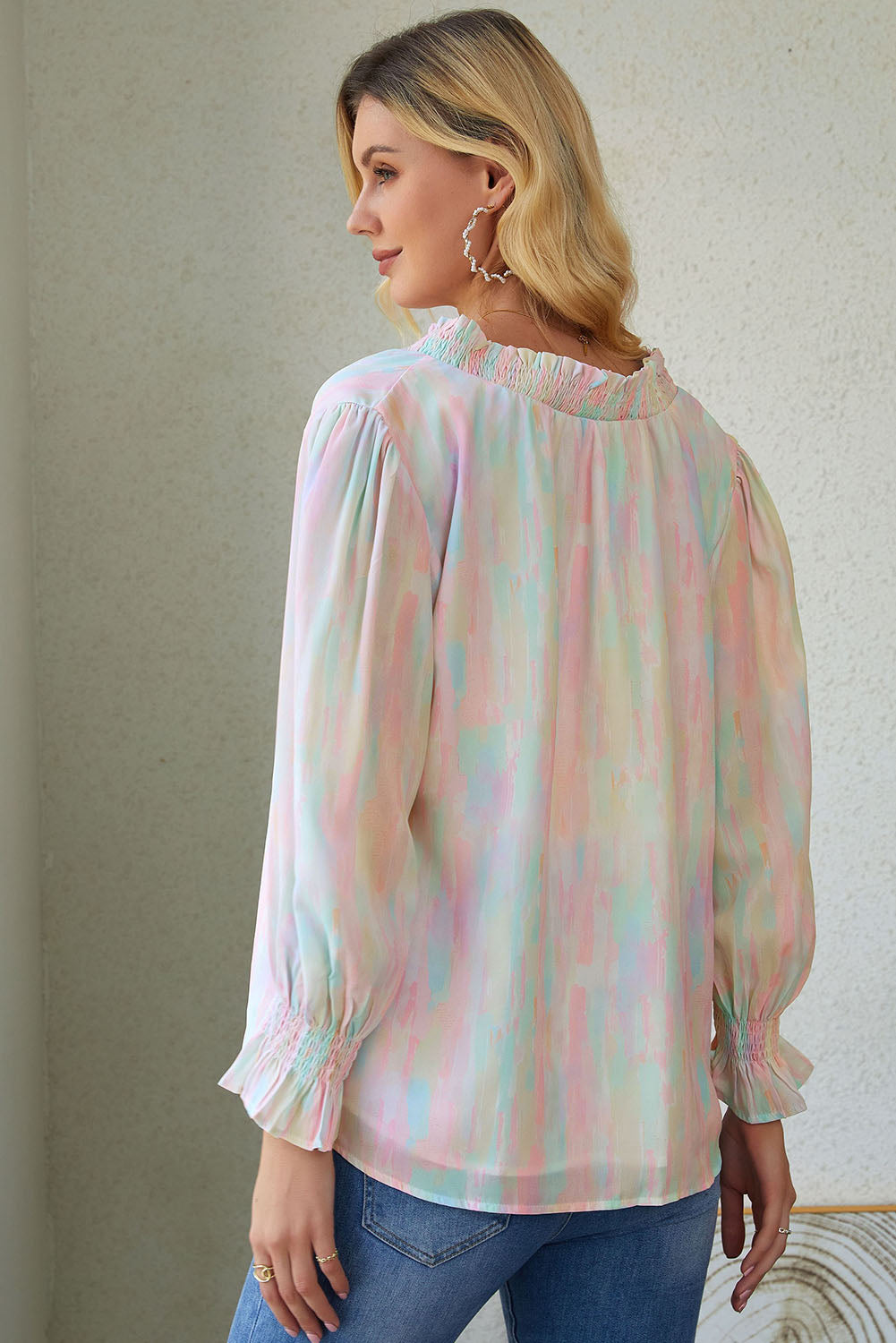 Abstract Print Frilled Buttoned Long Sleeve Shirt | Multicolour