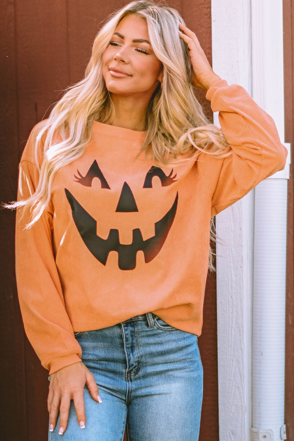 Pumpkin Smile Face Graphic Sweatshirt | Orange