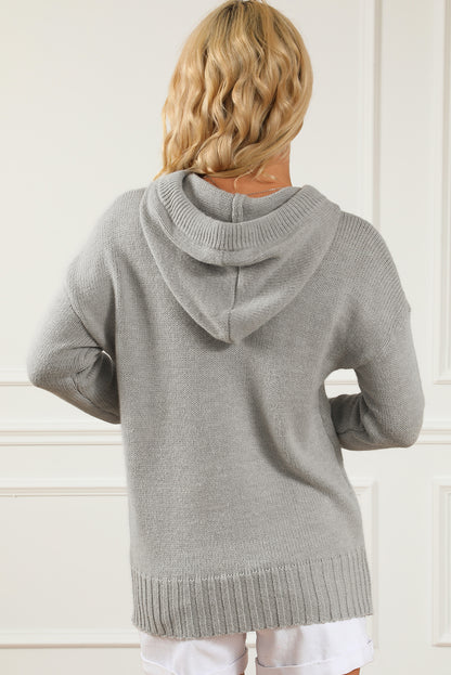 Cowl Neck Drawstring Pullover Hooded Sweater | Gray