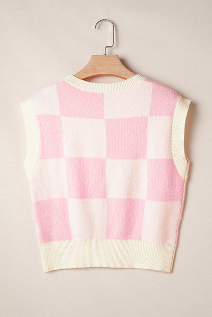 Preppy Bow Detail Checkered Sweater Vest | Pink