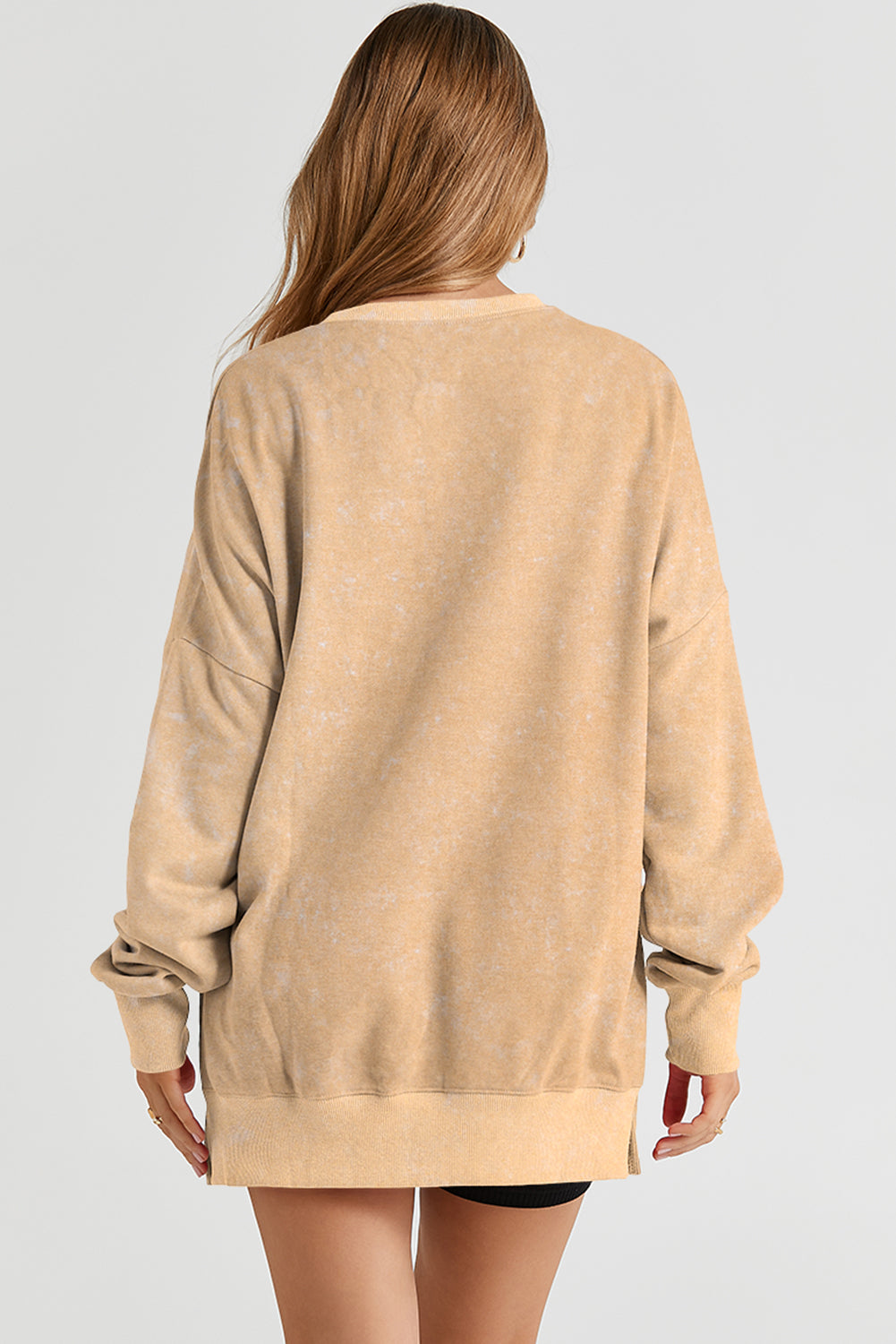 Drop Shoulder Ribbed Trim Oversized Sweatshirt | Khaki