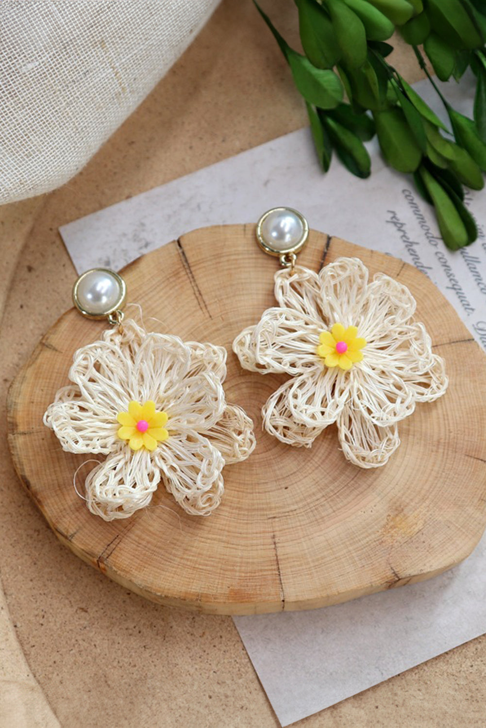 Large Flower Crochet Pearl Stud Earrings | White