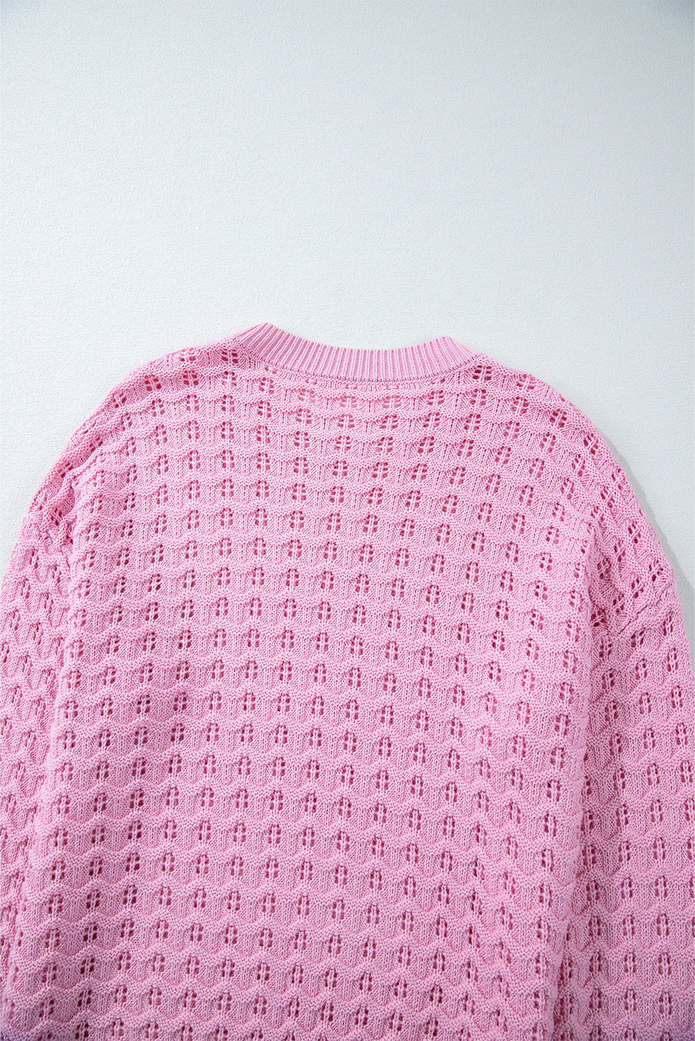 Crochet Knit Drop Shoulder Sweater | Pink