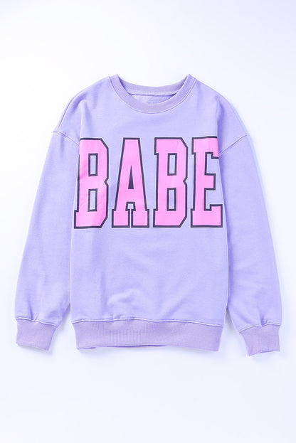 Babe Letter Graphic Pullover Sweatshirt | Gray