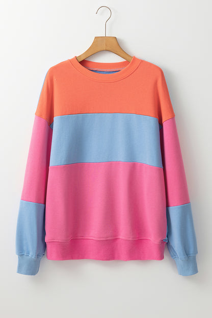 Colourblock Patchwork Drop Shoulder Sweatshirt | Bright Pink