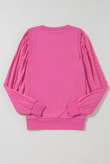 Textured Patchwork Round Neck Sweatshirt | Bright Pink