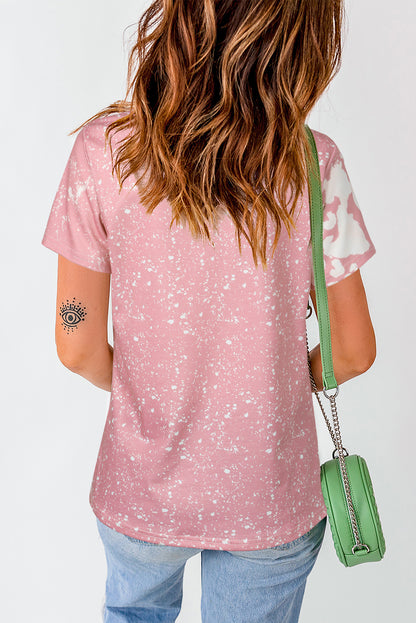 Tie Dye Colour Bleached Short Sleeve T Shirt | Pink