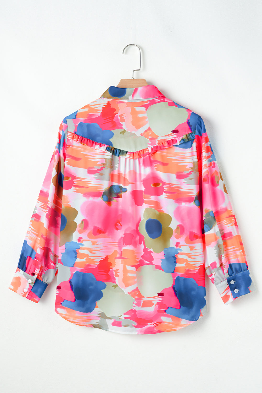 Abstract Print Ruffled Puff Sleeve Shirt | Rose