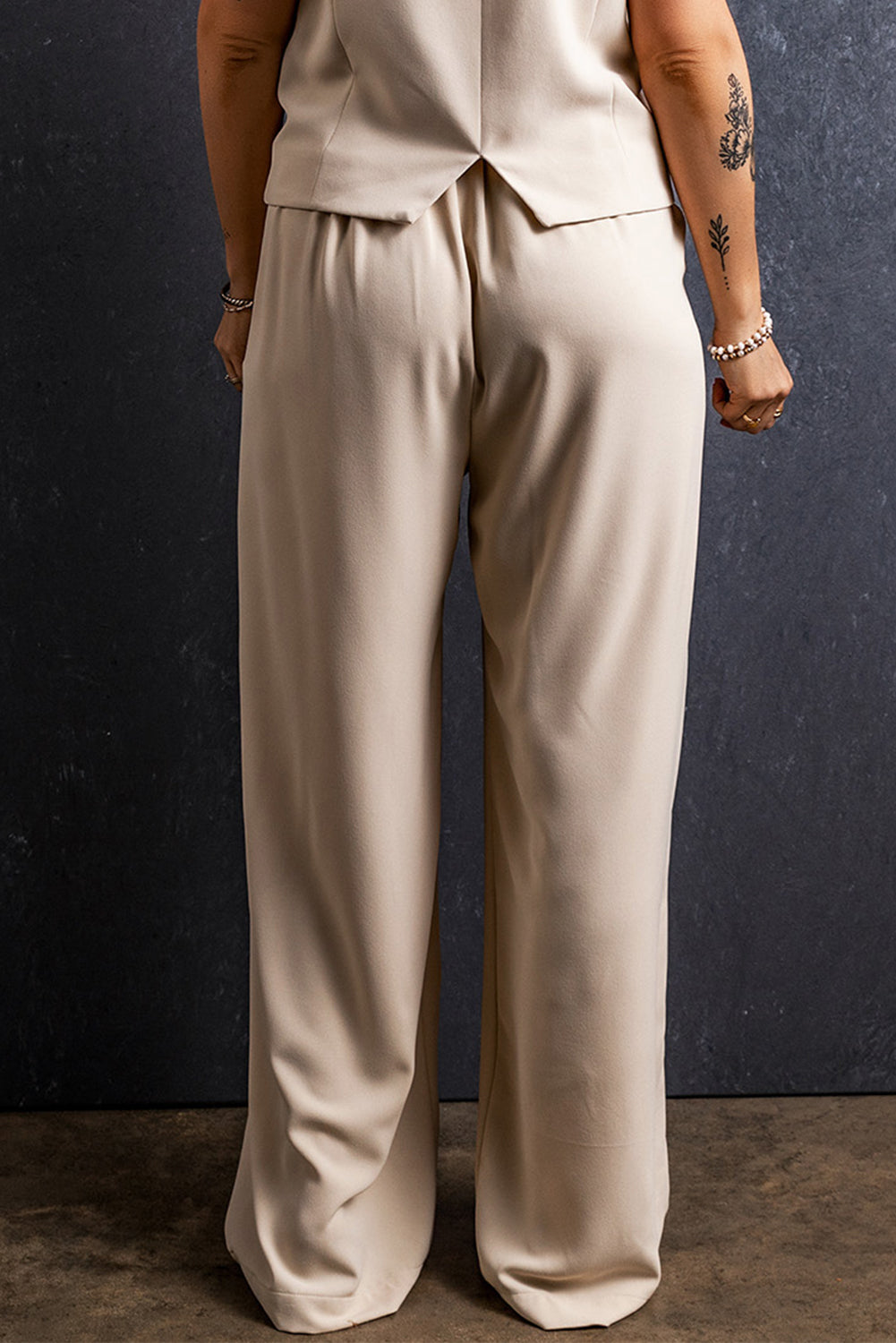 Elastic Waist Pleated Wide Leg Pants | Apricot