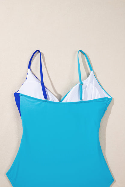 Crossover Colourblock Cutout One Piece Swimsuit | Light Blue