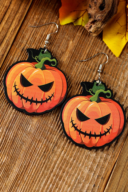 Orange Halloween Pumpkin Face Hook Earrings