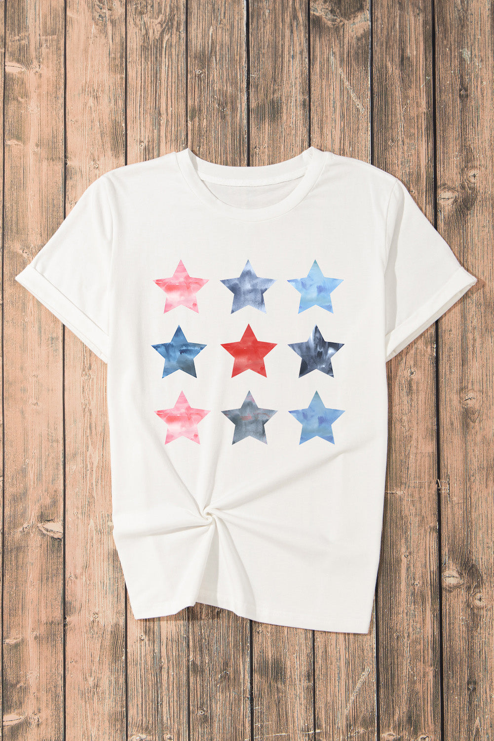 Flag Day Stars Print Crew Neck T Shirt | White