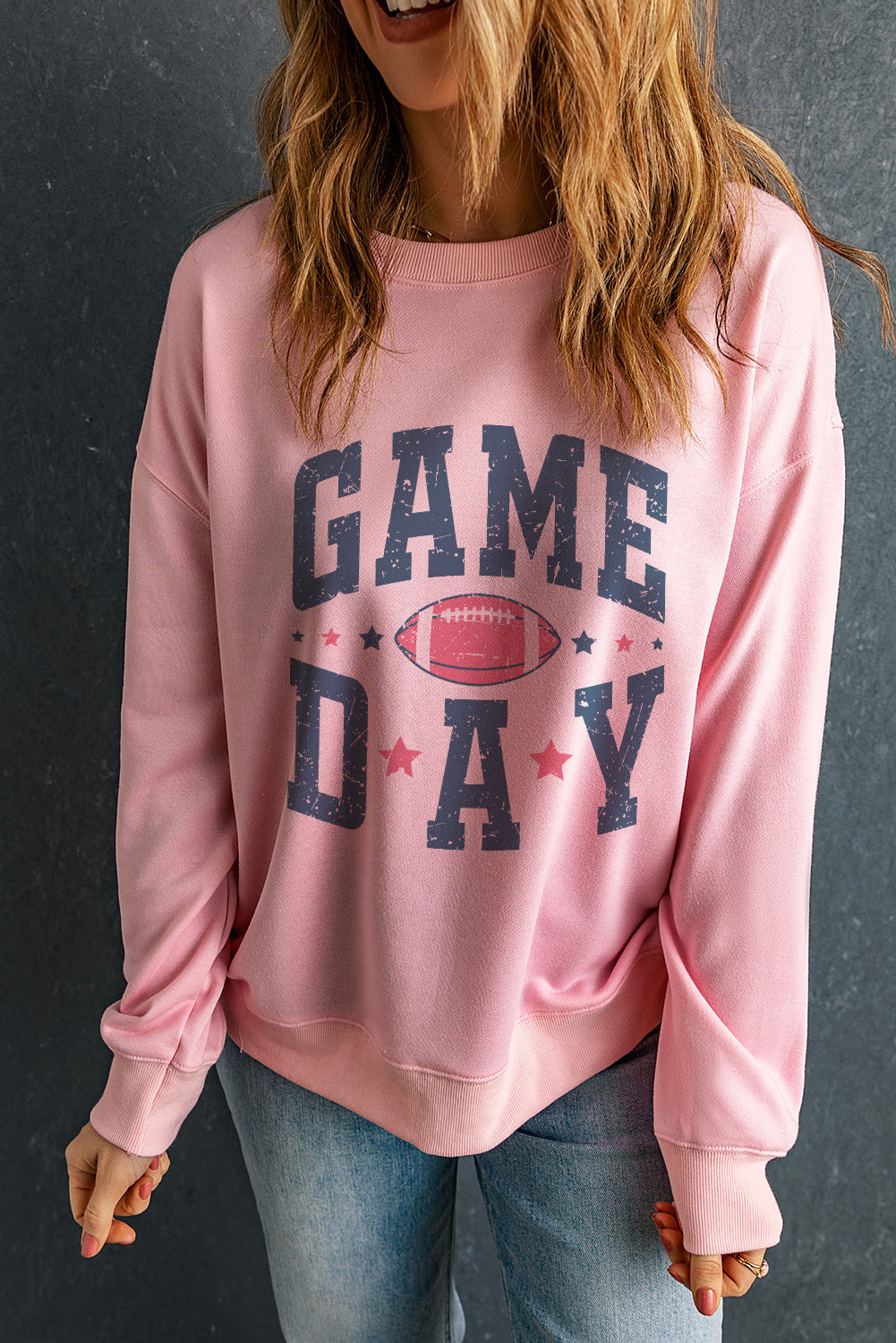 Rugby Football Game Day Graphic Drop Shoulder Sweatshirt | Pink