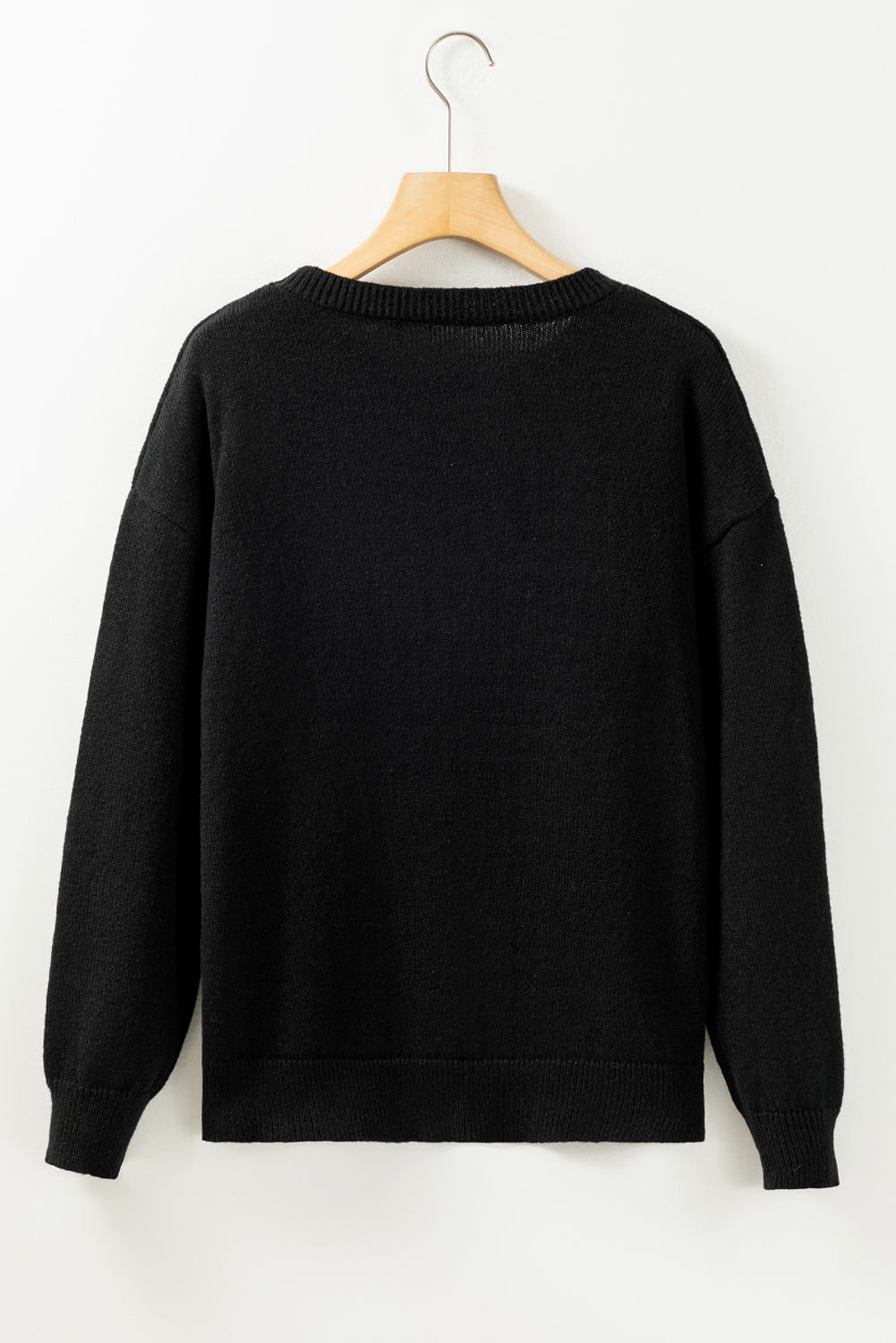 Black Xoxo Glitter Print Round Neck Casual Sweater | Colour black