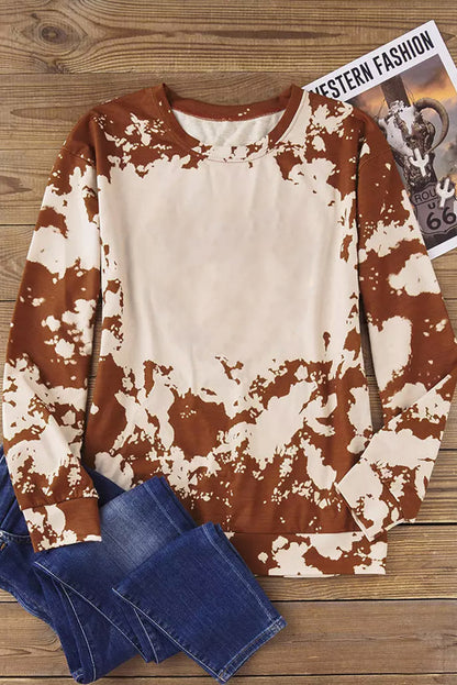 Western Tie Dye Round Neck Sweatshirt | Brown