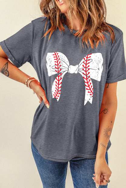 Baseball Bowknot Graphic Casual Tee | Gray