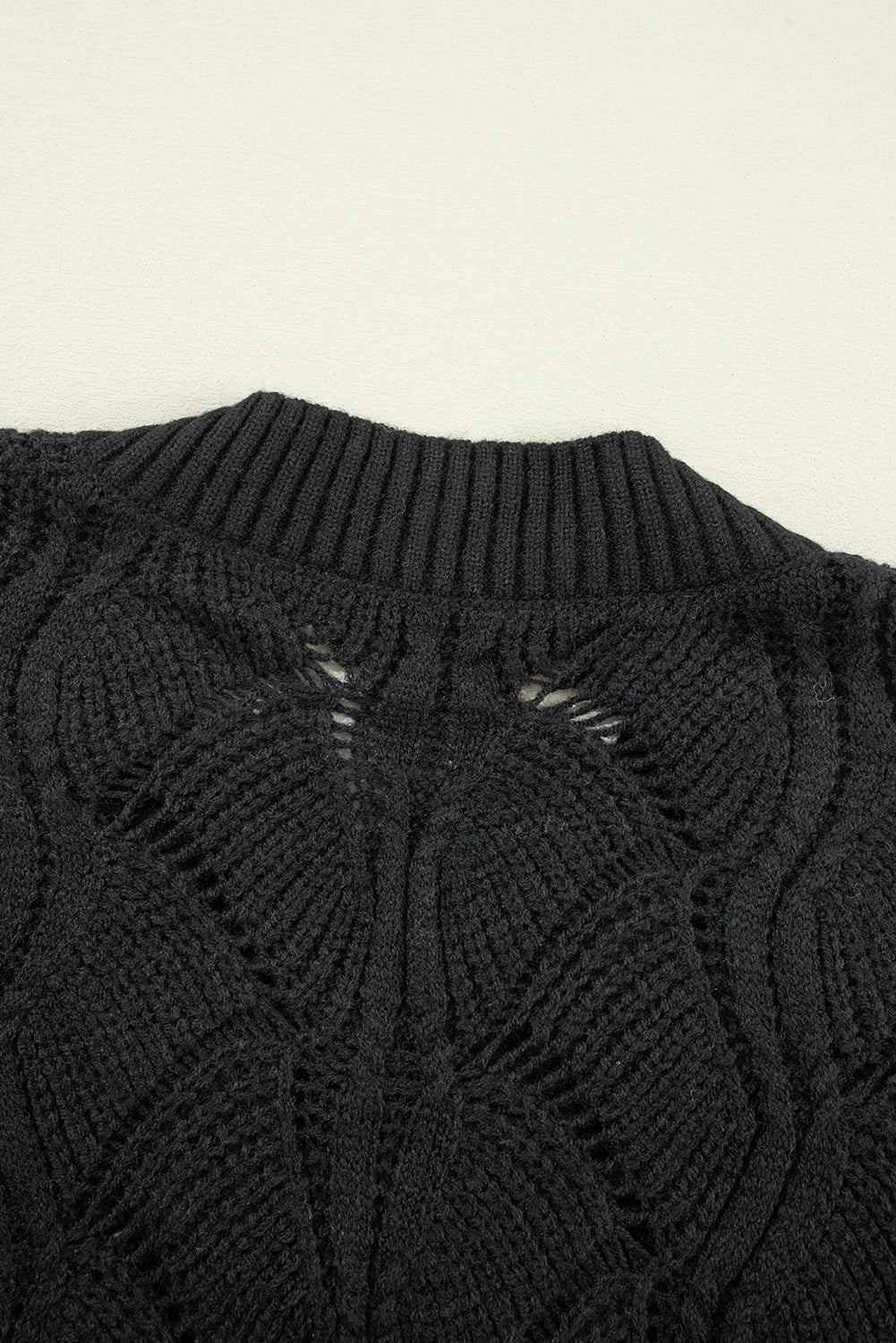 Hollow Out Knit V Neck Drop Shoulder Sweater | Black