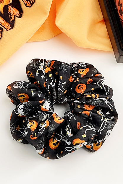 Halloween Pattern Print Hair Scrunchie | Black