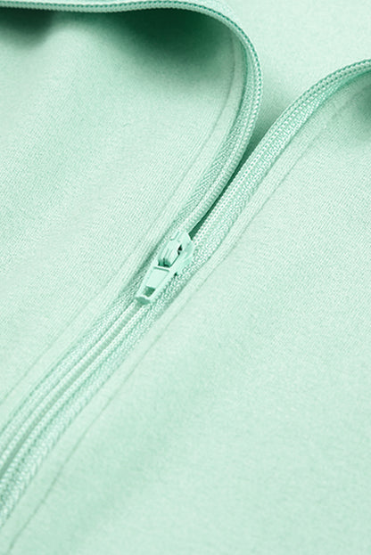 Zip Front Pocketed Pullover Sweatshirt | Green