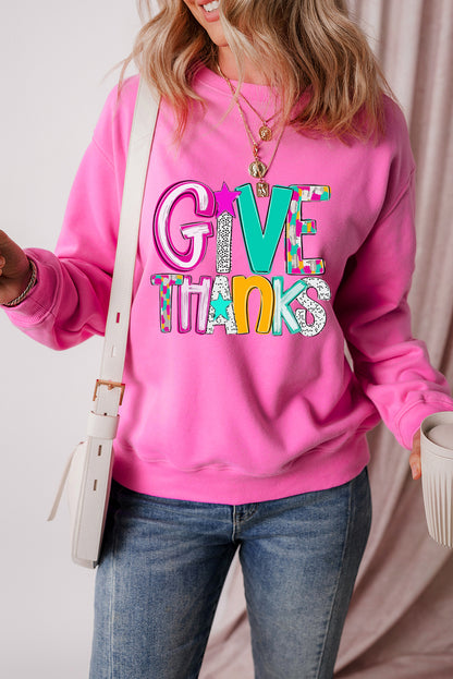 Give Thanks Graphic Drop Shoulder Thanksgiving Pullover Sweatshirt | Bonbon