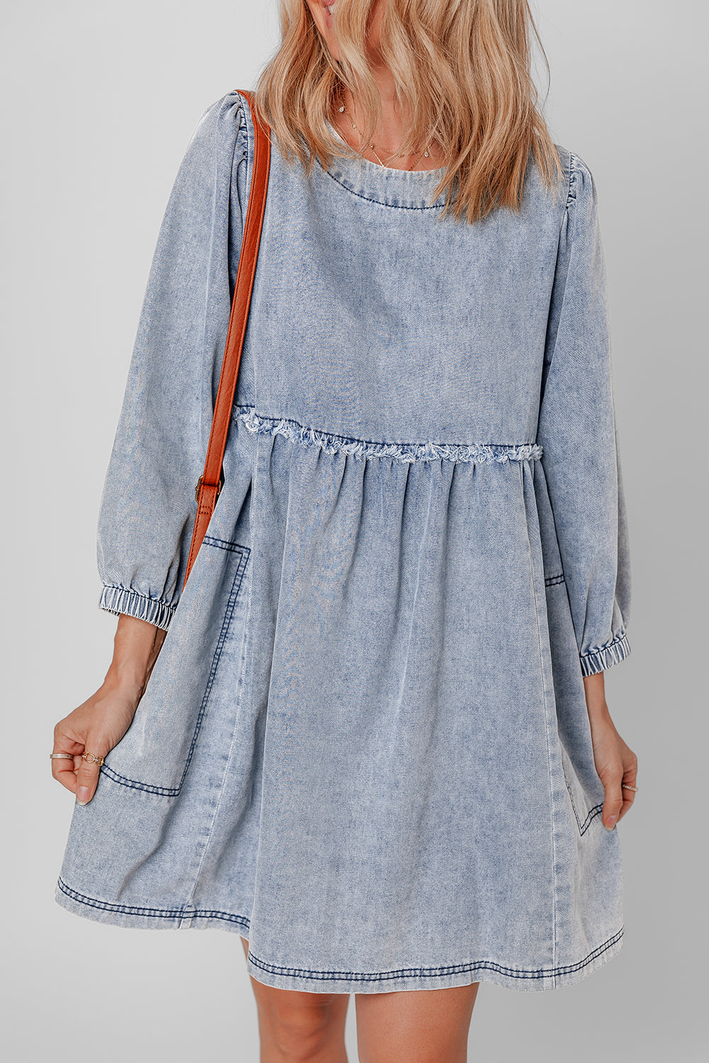 Light Wash High Waist Loose Fit Denim Mini Dress | Beau Blue