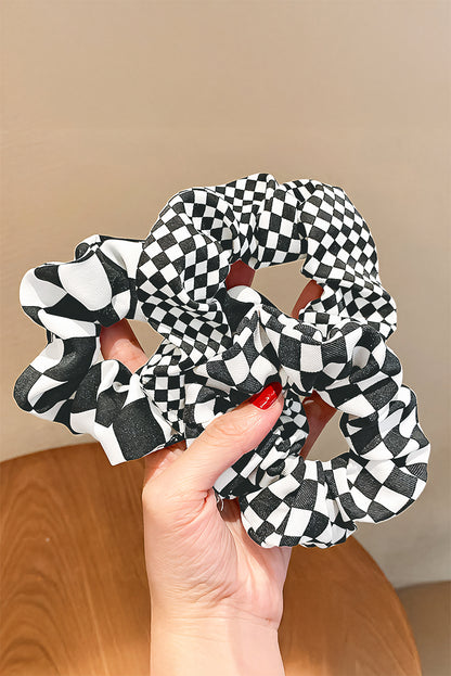 Checkerboard Pattern Cloth Hair Scrunchie | Black