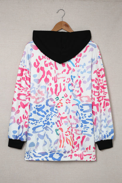 Colourful Leopard Drawstring Splicing Hoodie | Multicolour