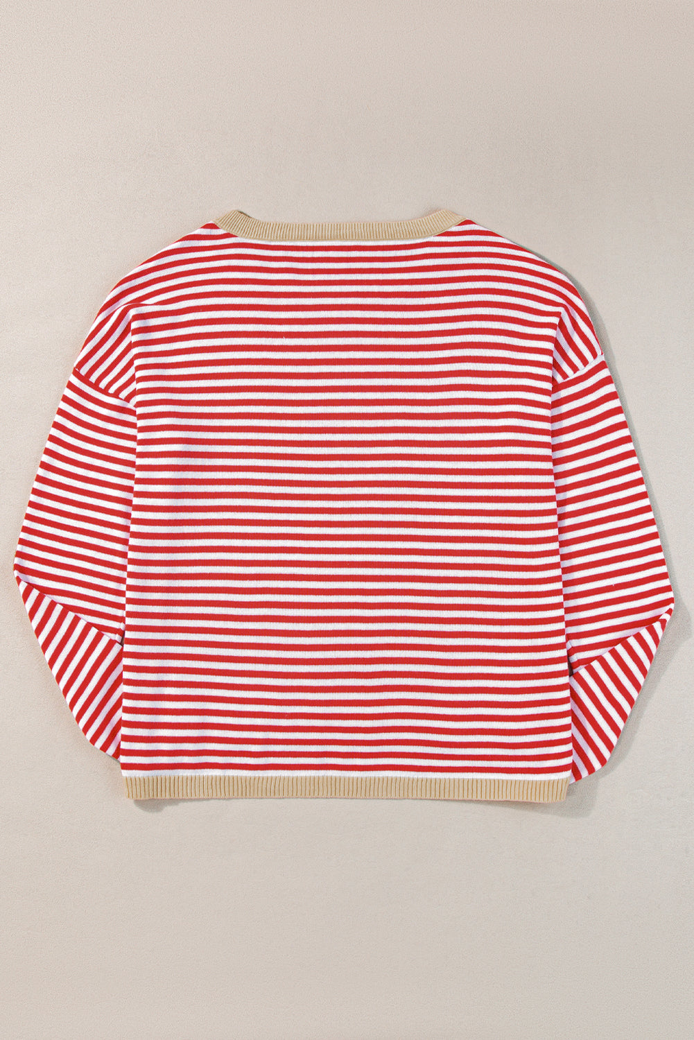 Contrast Trimmed Striped Drop Shoulder Sweater | Fiery Red