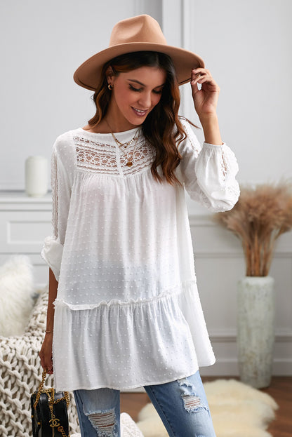 French Fling Lace Tunic Top | White