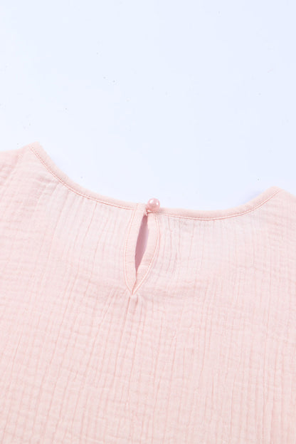 Textured Tiered Ruffled Short Sleeve Blouse | Pink