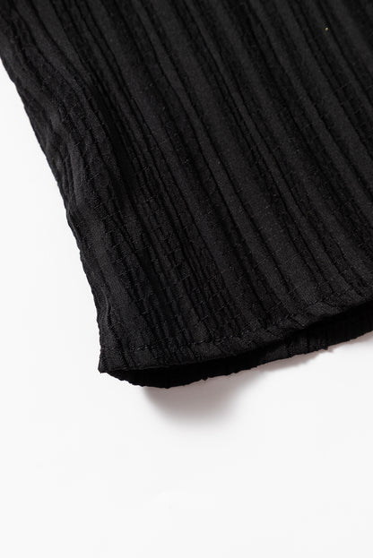 Textured Ruffled Sleeve V Neck Top | Black